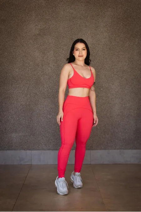 CONJUNTO TOP MX DECOTE + LEGGING MX ESPORTIVA  CORAL PITAYA  