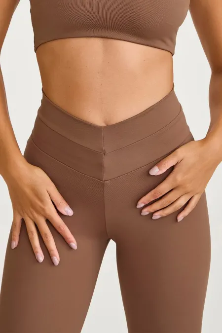LEGGING DUAL COM COS AFINA CINTURA  MARROM CASTANHO  