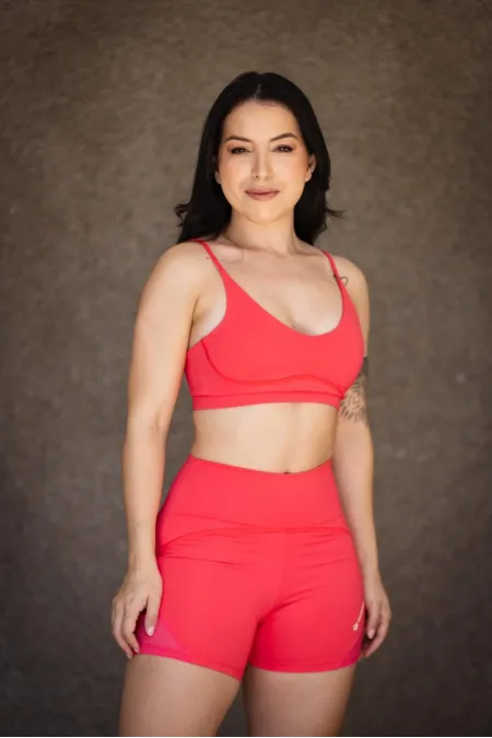 CONJUNTO TOP + SHORT CURTO MX COS INVISIVEL  CORAL PITAYA  